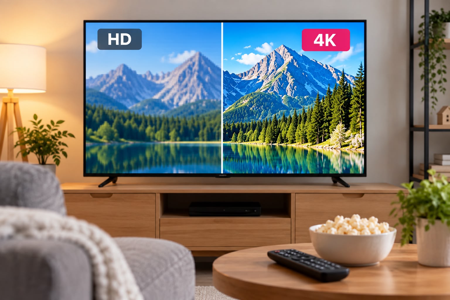 Porównanie jakości obrazu HD i 4K na telewizorze